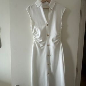 ZARA White Midi Button-Down Dress with Gold Buttons – Worn Once, Size M